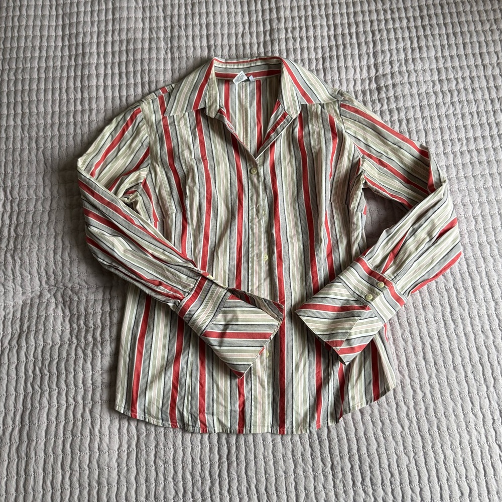 Vintage Ann Taylor LOFT Y2K Striped Button Down Shirt 100% Cotton M
